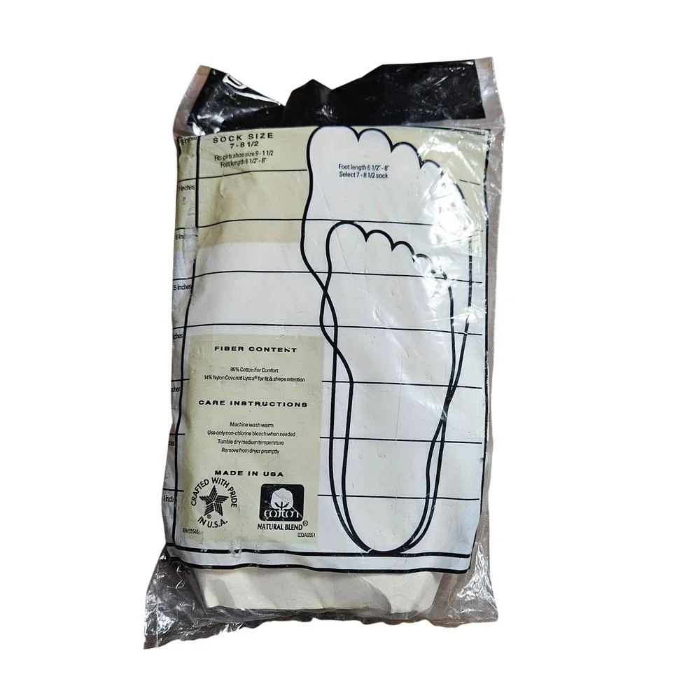 Vintage Cotton Blend Crew Socks Size 7-8.5 Fits Girls 9-11.5 USA White NWT